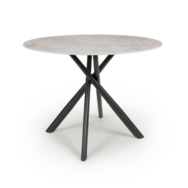 100cm-Grey-Industrial-Marble-Round-Dining-Table-Black-Crossover-Base-4-Seater