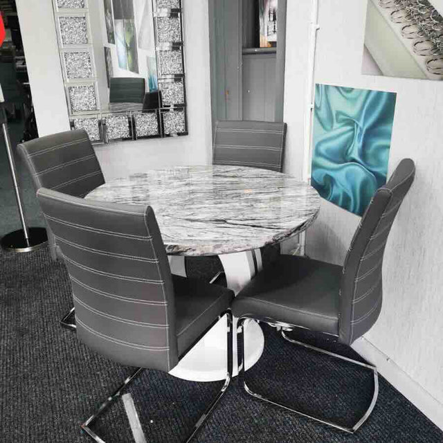 100cm-Grey-Modern-Marble-Round-Dining-Table-White-High-Gloss-Pedestal-Base-4-seater