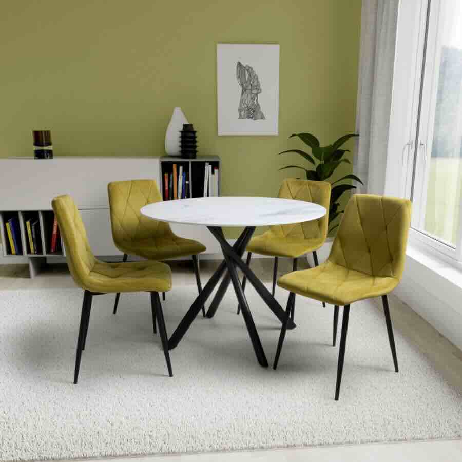 Industrial 4 Seater Round Marble Dining Table 100cm Furnitureio