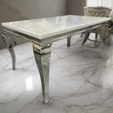 Harrogate White Marble Dining Table Set And Ascot Velvet Dining Chairs For 6-8