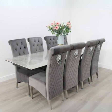 Modern-10-Seater-Extending-Rectangular-grey-Marble-Ceramic-Dining-Table-160cm-240cm-Black-Metal-Legs