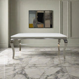 Harrogate White Marble Dining Table Set And Ascot Velvet Dining Chairs For 6-8