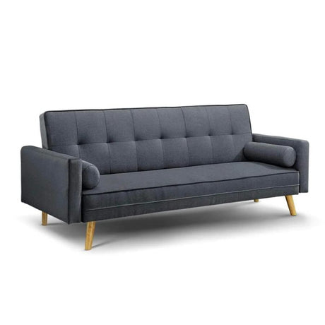 Classic-2-Seater-Grey-Linen-Sofa-Bed-With-Wood-Legs-190cm