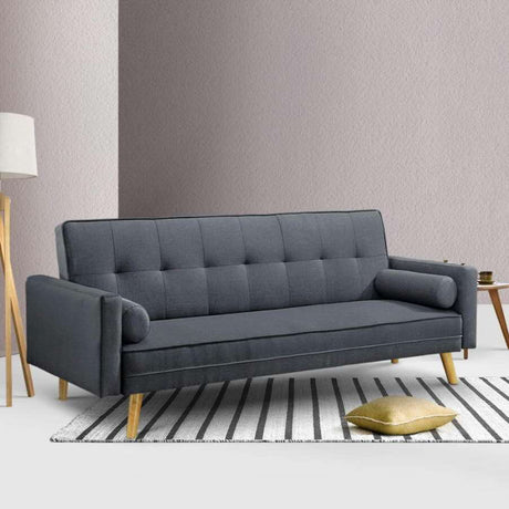 Classic-2-Seater-Grey-Linen-Sofa-Bed-With-Wood-Legs-190cm