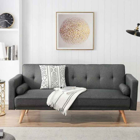 Classic-2-Seater-Grey-Linen-Sofa-Bed-With-Wood-Legs-190cm