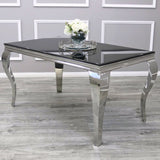 Classic-4-8-Seater-black-glass-dining-table-rectangular-tempered-glass-top-stainless-steel-curved-legs