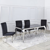 Classic-4-8-Seater-black-glass-dining-table-rectangular-tempered-glass-top-stainless-steel-curved-legs