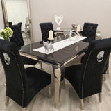 Classic-4-8-Seater-black-glass-dining-table-rectangular-tempered-glass-top-stainless-steel-curved-legs