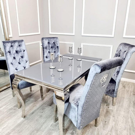 Classic-4-8-Seater-grey-glass-dining-table-rectangular-tempered-glass-top-stainless-steel-curved-legs