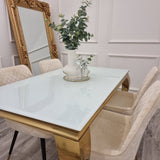 Luxurious-4-8-Seater-white-glass-dining-table-rectangular-tempered-glass-top-gold-stainless-steel-curved-legs