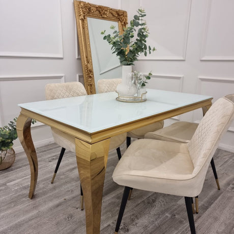 Classic-4-8-Seater-white-glass-dining-table-rectangular-tempered-glass-top-gold-stainless-steel-curved-legs