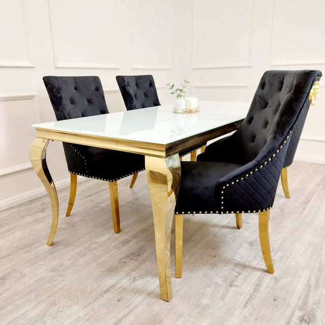 Classic-4-8-Seater-white-glass-dining-table-rectangular-tempered-glass-top-gold-stainless-steel-curved-legs