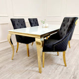 Luxurious-4-8-Seater-white-glass-dining-table-rectangular-tempered-glass-top-gold-stainless-steel-curved-legs