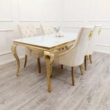 Luxurious-4-8-Seater-white-glass-dining-table-rectangular-tempered-glass-top-gold-stainless-steel-curved-legs