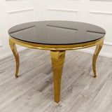 Classic-4-seater-black-glass-dining-table-round-tempered-glass-top-gold-legs-130cm