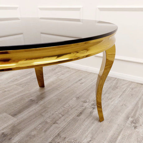 Classic-4-seater-black-glass-dining-table-round-tempered-glass-top-gold-legs-130cm