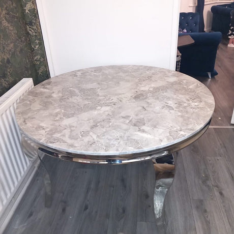 Classic-4-seater-grey-marble-dining-table-round-marble-top-stainless-steel-chrome-legs-130cm