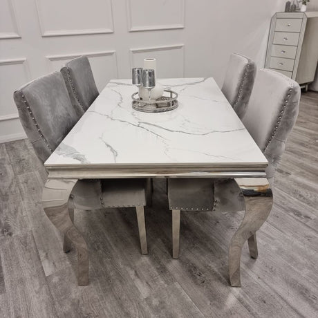 Classic-8-Seater-white-marble-dining-table-rectangular-marble-top-stainless-steel-curved-legs-180cm