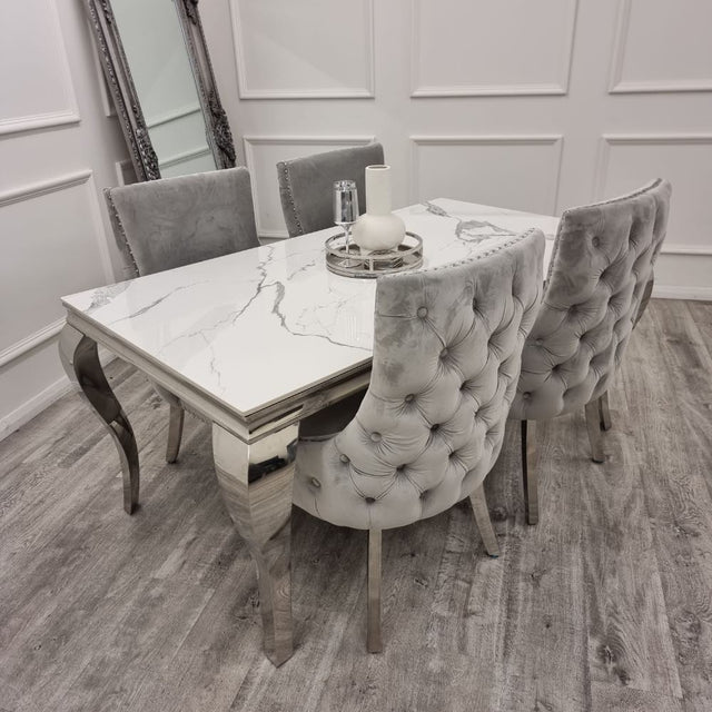 Classic-8-Seater-white-marble-dining-table-rectangular-marble-top-stainless-steel-curved-legs-180cm