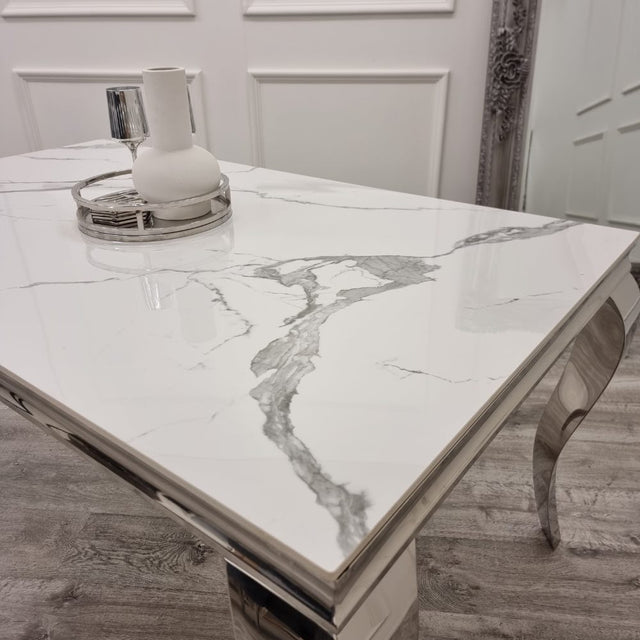 Classic-8-Seater-white-marble-dining-table-rectangular-marble-top-stainless-steel-curved-legs-180cm