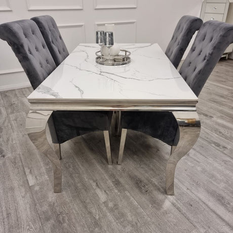 Classic-8-Seater-white-marble-dining-table-rectangular-marble-top-stainless-steel-curved-legs-180cm