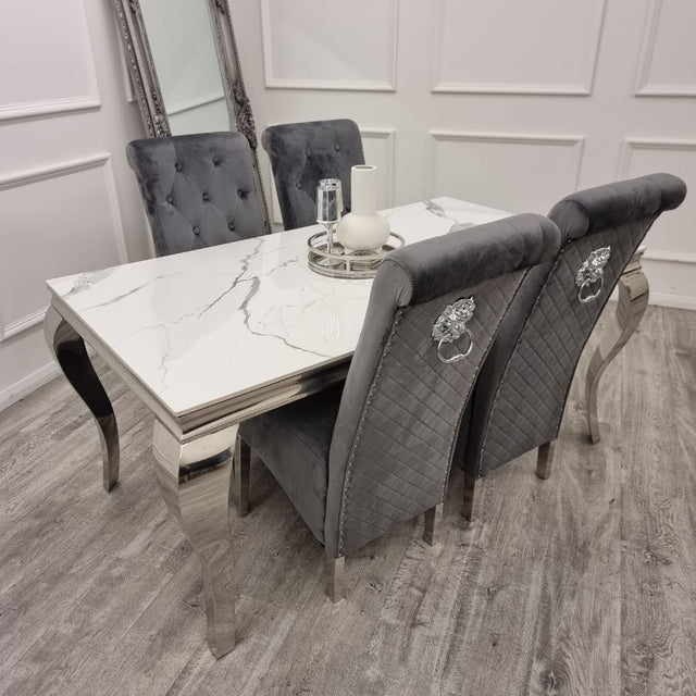 Classic-8-Seater-white-marble-dining-table-rectangular-marble-top-stainless-steel-curved-legs-180cm