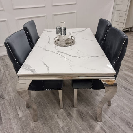 Classic-8-Seater-white-marble-dining-table-rectangular-marble-top-stainless-steel-curved-legs-180cm