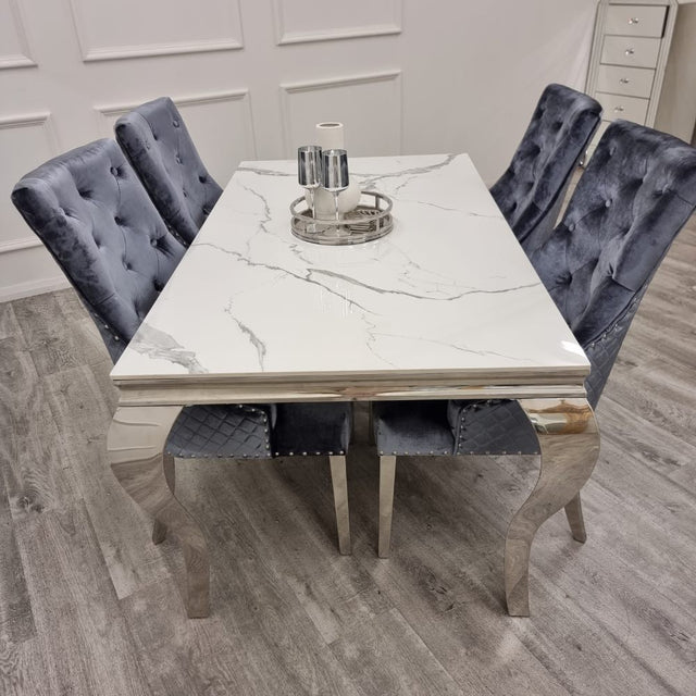 Classic-8-Seater-white-marble-dining-table-rectangular-marble-top-stainless-steel-curved-legs-180cm