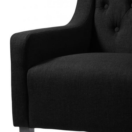 Classic-Black-Fabric-Lounge-Chair-With-Deep-Buttoned-Back-&-Wood-Legs