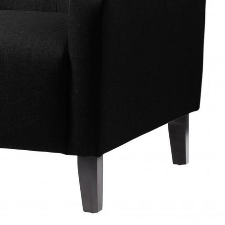 Classic-Black-Fabric-Lounge-Chair-With-Deep-Buttoned-Back-&-Wood-Legs