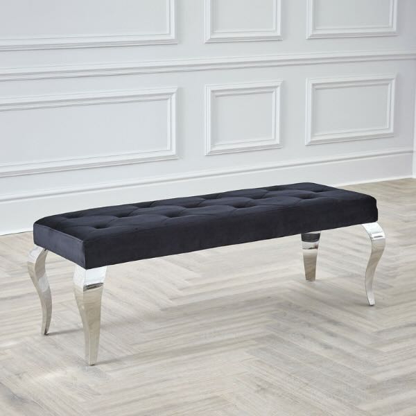 Classic-Black-Velvet-Dining-Bench-Curved-Metal-Legs-90cm