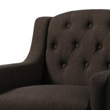 Classic-Brown-Fabric-Lounge-Chair-With-Deep-Buttoned-Back-&-Wood-Legs