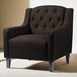 Classic-Brown-Fabric-Lounge-Chair-With-Deep-Buttoned-Back-&-Wood-Legs