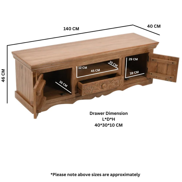 Bohol Solid Engraved Mango Wood TV Stand With Storage