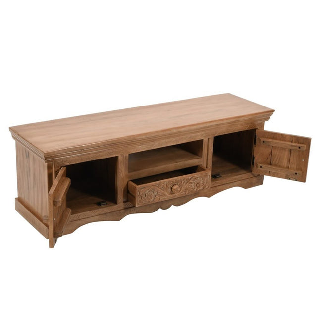 Bohol Solid Engraved Mango Wood TV Stand With Storage