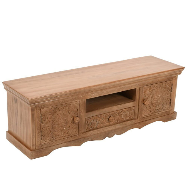 Bohol Solid Engraved Mango Wood TV Stand With Storage