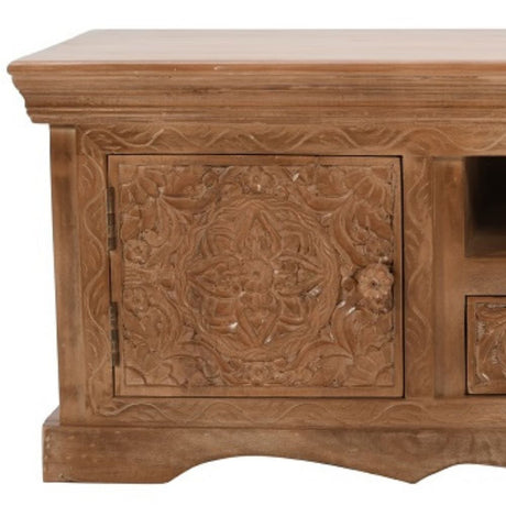 Bohol Solid Engraved Mango Wood TV Stand With Storage