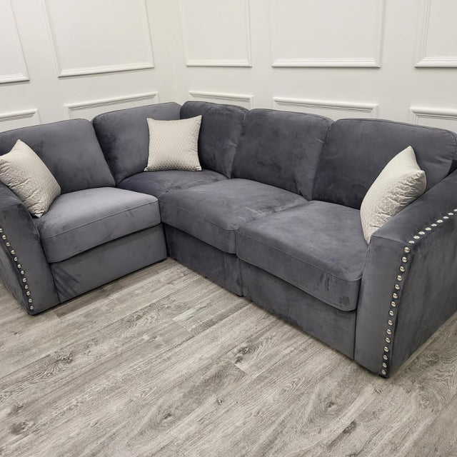 Classic-Chrome-Studded-Grey-Velvet-4-Piece-Corner-Sofa-240cm