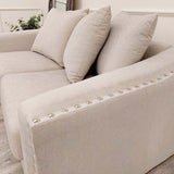 Classic-Chrome-studded-Cream-Fabric-Sofa-3+2