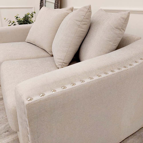 Classic-Chrome-studded-Cream-Fabric-Sofa-3+2