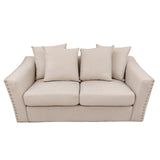 Classic-Chrome-studded-Cream-Fabric-Sofa-3+2