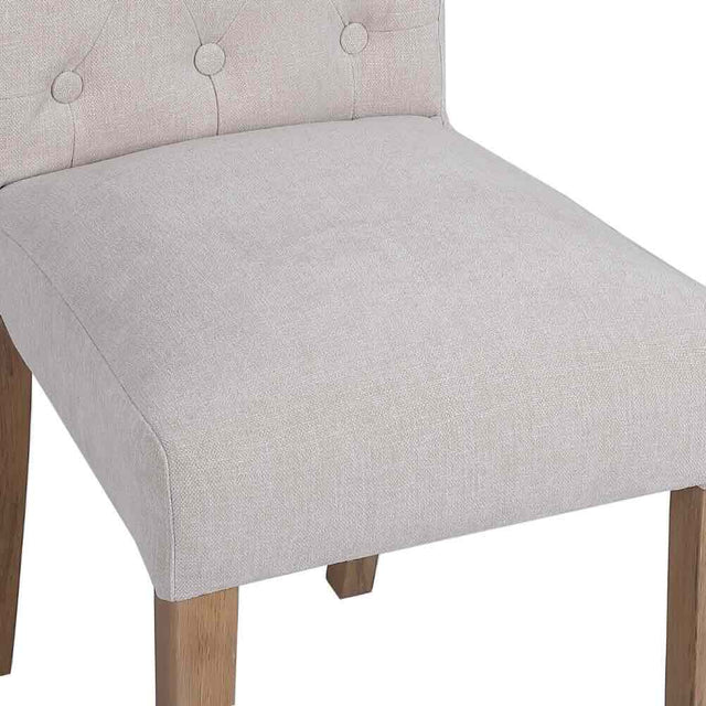 Classic-Cream-Fabric-Dining-Chair-Buttoned-Back-Wood-Legs-Set-of-2