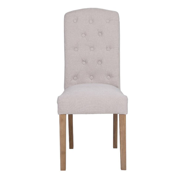 Classic-Cream-Fabric-Dining-Chair-Buttoned-Back-Wood-Legs-Set-of-2