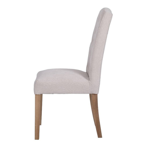 Classic-Cream-Fabric-Dining-Chair-Buttoned-Back-Wood-Legs-Set-of-2