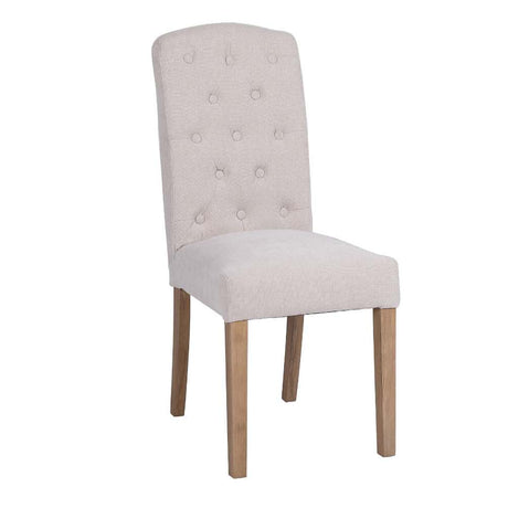 Classic-Cream-Fabric-Dining-Chair-Buttoned-Back-Wood-Legs-Set-of-2