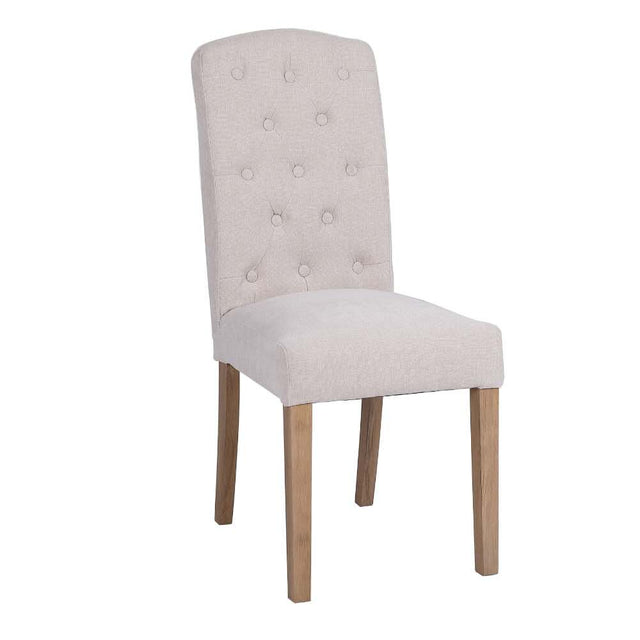 Classic-Cream-Fabric-Dining-Chair-Buttoned-Back-Wood-Legs-Set-of-2