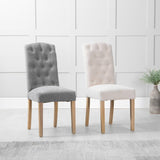 Classic-Cream-Fabric-Dining-Chair-Buttoned-Back-Wood-Legs-Set-of-2