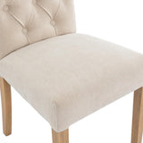 Classic-Cream-Fabric-Dining-Chair-Deep-Buttoned-Back-Wood-Legs-Set-of-2