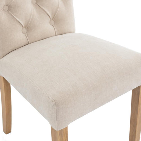 Classic-Cream-Fabric-Dining-Chair-Deep-Buttoned-Back-Wood-Legs-Set-of-2