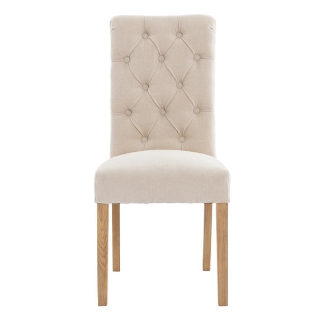 Classic-Cream-Fabric-Dining-Chair-Deep-Buttoned-Back-Wood-Legs-Set-of-2